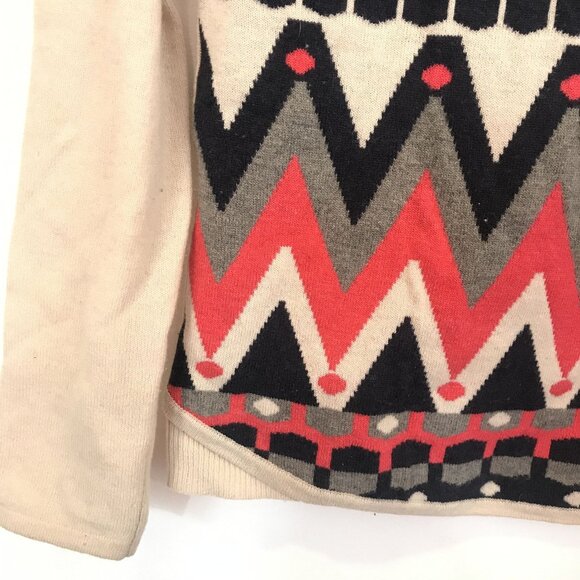 Comptoir Des Cotonniers Wool Blend Geometric Print Sweater Size S Beige & Red - Picture 7 of 7